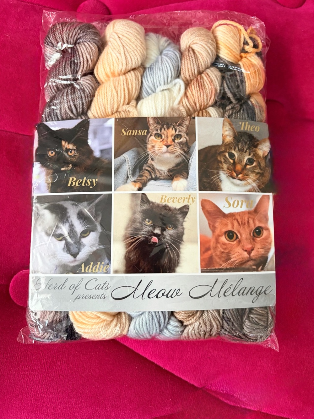 Meow Mélange Cat-Themed Merino Yarn 5 Mini Set (Beige, Gray, Brown)